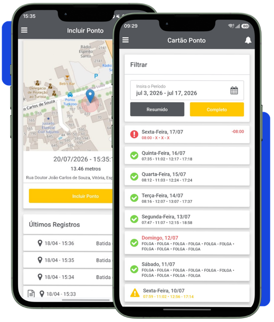 Tela do aplicativo Secullum RH mostrando o registro com localização no mapa